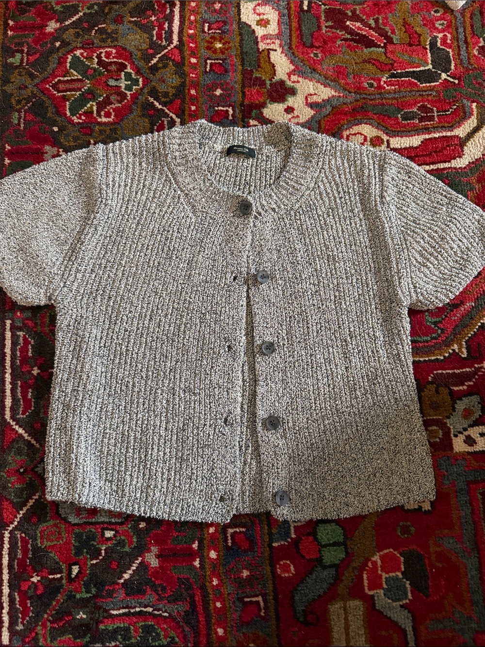 Massimo Dutti Gray Short-Sleeve Button Ribbed Cardigan